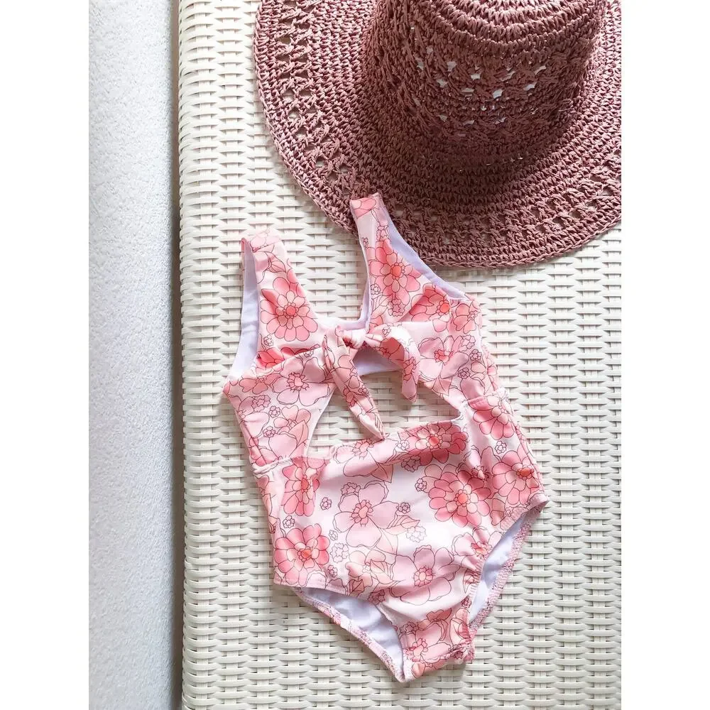 Chasing Sun Beams Boho Floral Tie Front Swimsuit 3/4